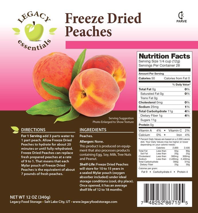 Legacy Food Storage Freeze Dried Peaches - Angler's Pro Tackle & Outdoors