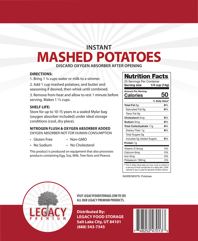 Legacy Food Storage Instant Mashed Potatoes - Angler's Pro Tackle & Outdoors