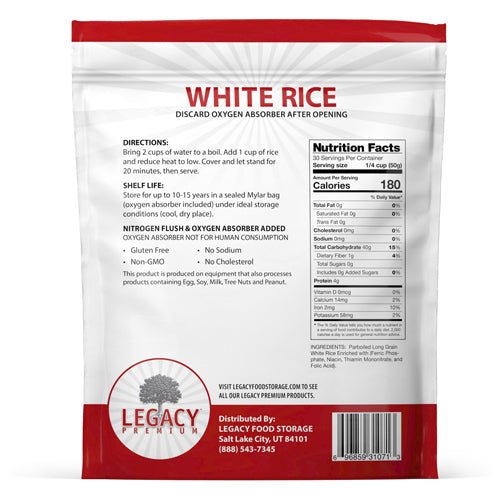 Legacy Food Storage Long Shelf Life Parboiled White Rice - Angler's Pro Tackle & Outdoors