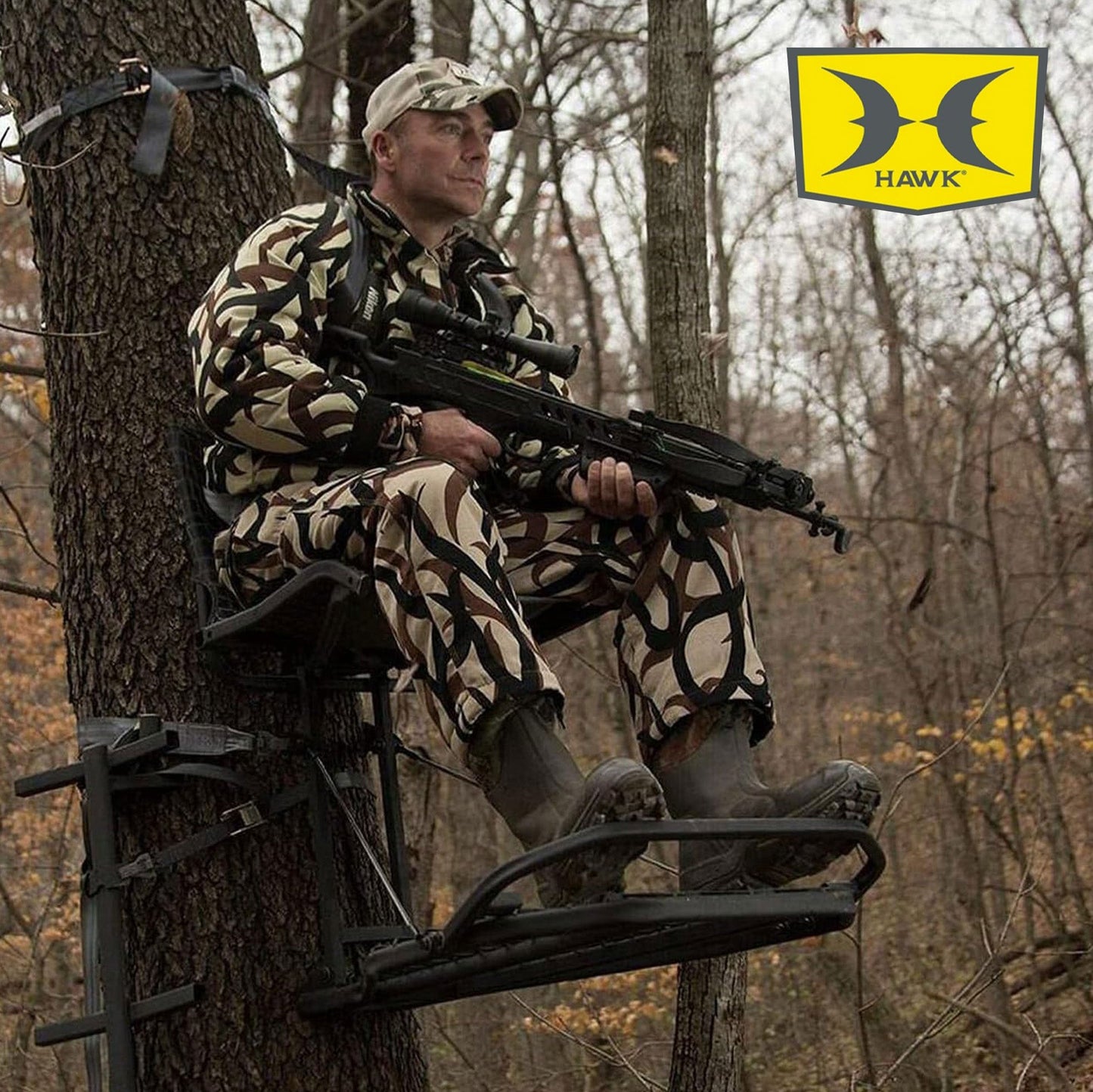 Hawk HWK-HF2031 Kickback LVL Steel Hang-On Tree Stand w/ Leg Extension Footrest