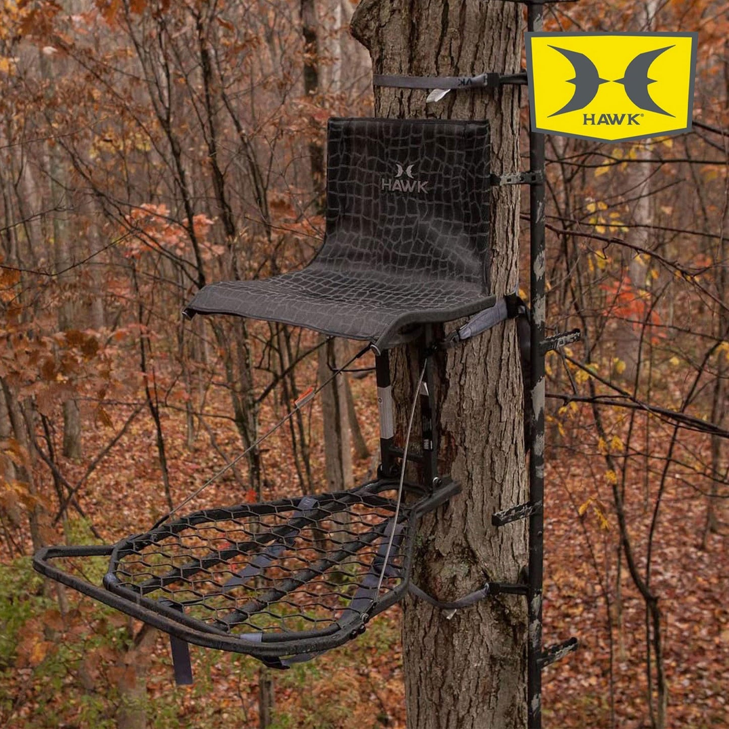 Hawk HWK-HF2031 Kickback LVL Steel Hang-On Tree Stand w/ Leg Extension Footrest
