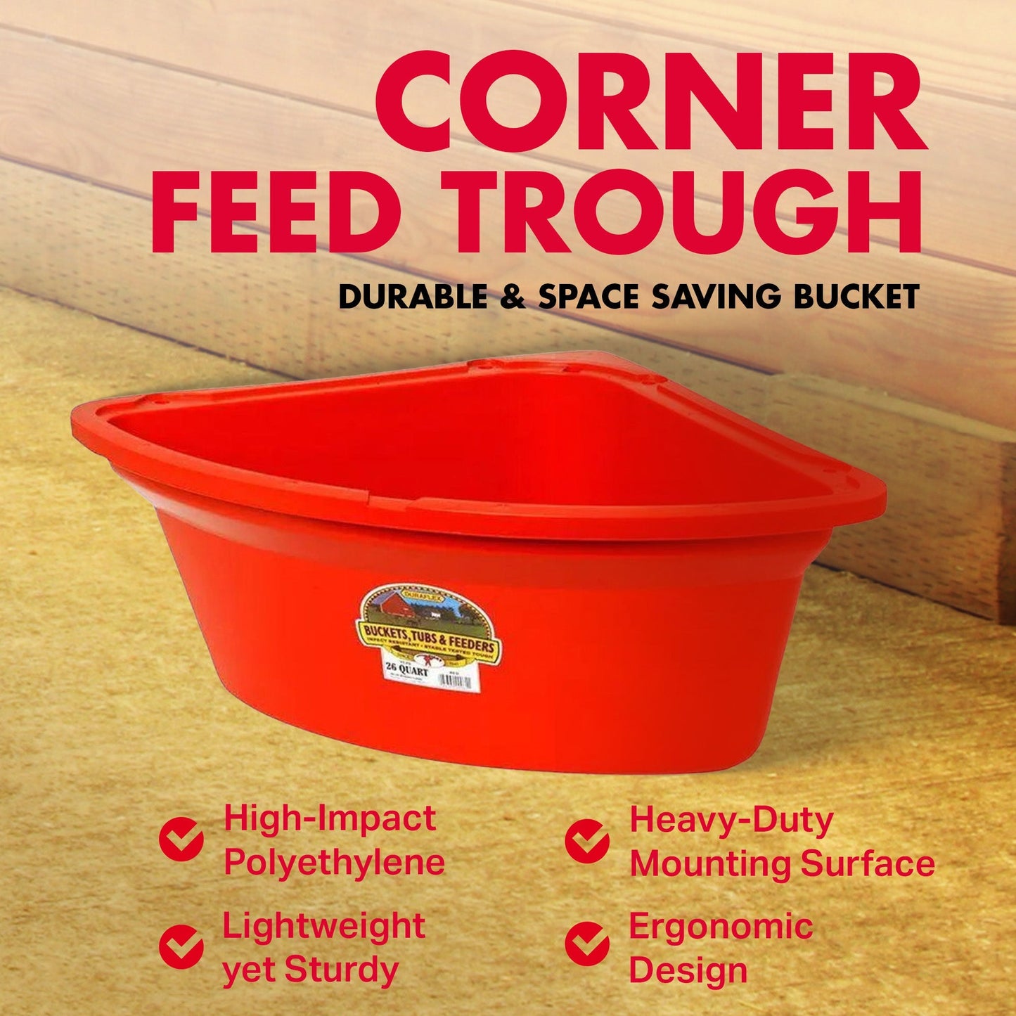 Little Giant 26 Quart Plastic Hanging Corner Livestock Animal Feeder Bucket, Red - Angler's Pro Tackle & Outdoors