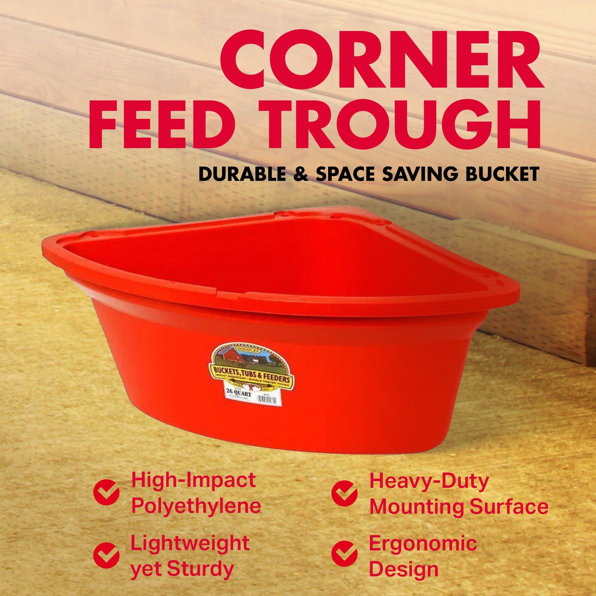 Little Giant 26 Quart Plastic Hanging Corner Livestock Animal Feeder Bucket, Red - Angler's Pro Tackle & Outdoors