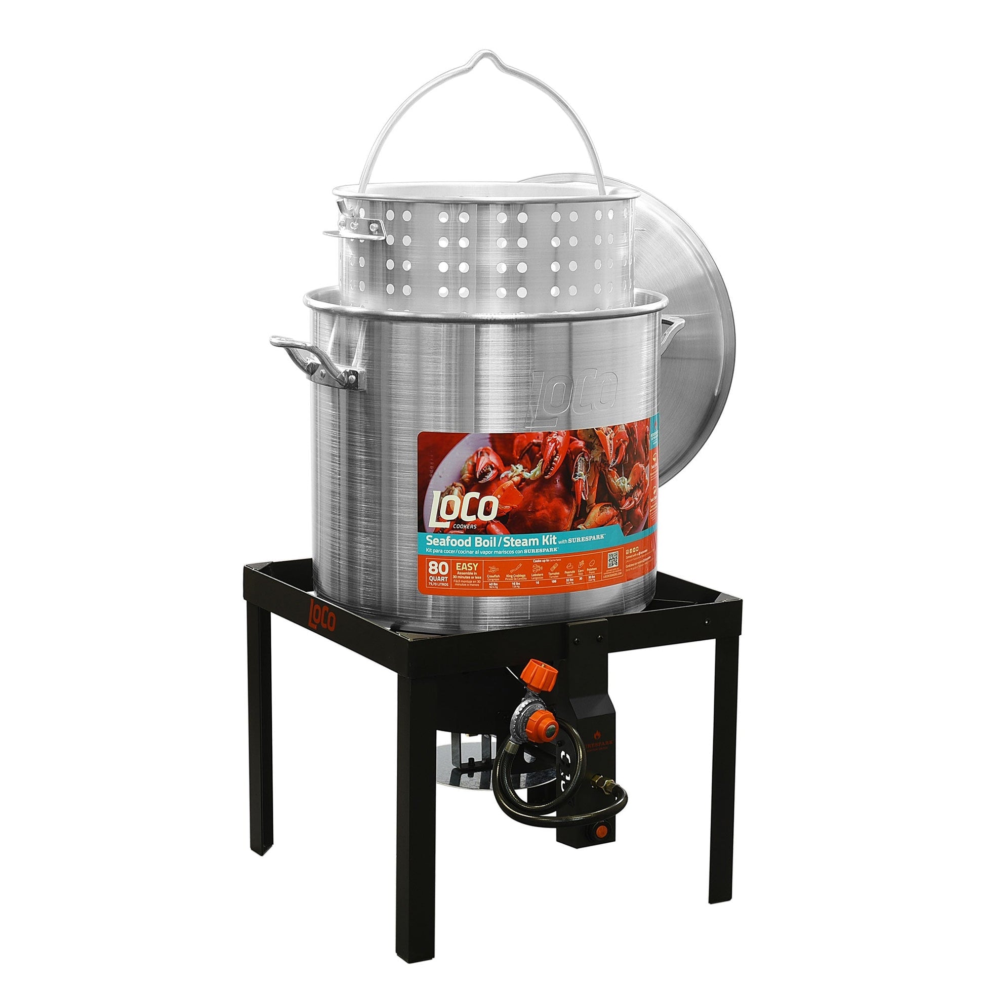 Loco Cookers 80 Quart SureSpark Seafood Boil and Steam Kit with Twist and Drain - Angler's Pro Tackle & Outdoors