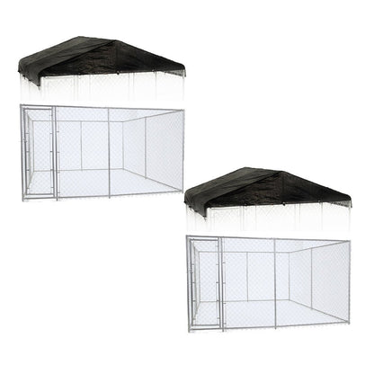 Lucky Dog 10' x 10' Chain Link Dog Kennel (2 Pack) & Waterproof Roof (2 Pack) - Angler's Pro Tackle & Outdoors