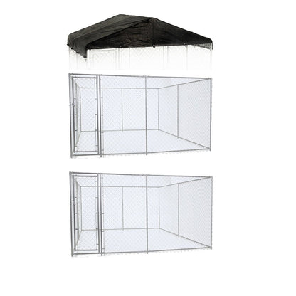 Lucky Dog 10' x 10' Chain Link Dog Kennel (2 Pack) & Waterproof Roof Cover - Angler's Pro Tackle & Outdoors