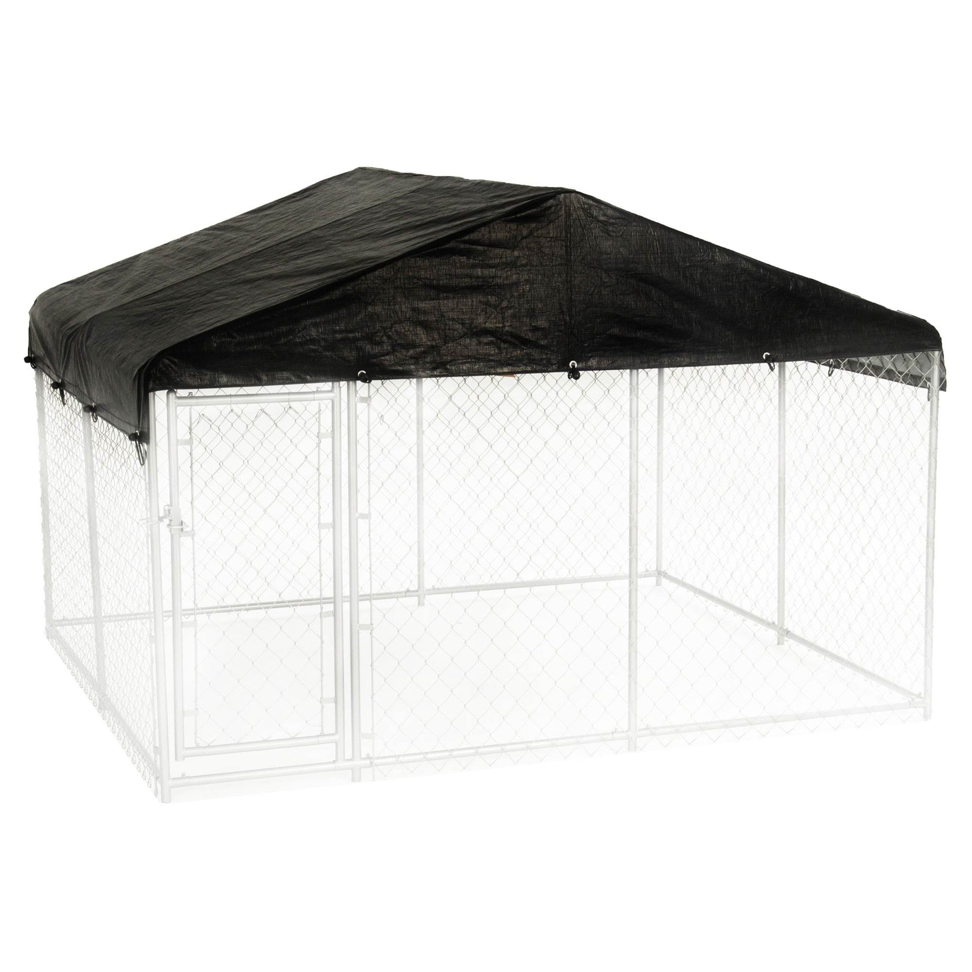 Lucky Dog 10 x 10 Ft Outdoor Steel Chain Link Dog Kennel & Waterproof Roof Cover - Angler's Pro Tackle & Outdoors