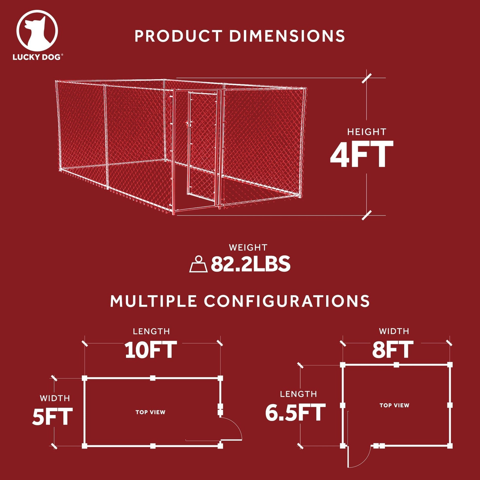 Lucky Dog 10' x 5' x 4' Heavy Duty Steel Outdoor Chain Link Dog Kennel Enclosure - Angler's Pro Tackle & Outdoors