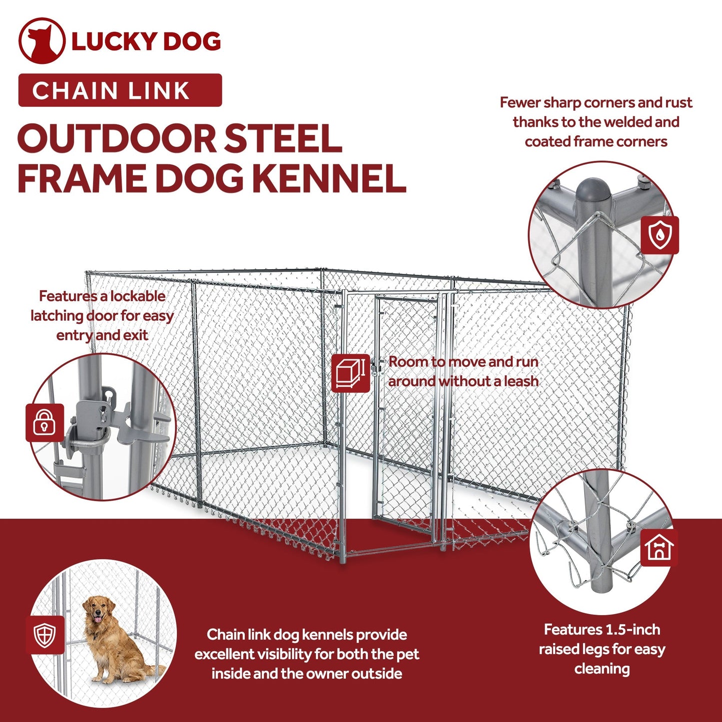 Lucky Dog 10' x 5' x 4' Heavy Duty Steel Outdoor Chain Link Dog Kennel Enclosure - Angler's Pro Tackle & Outdoors