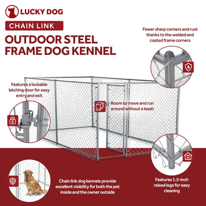 Lucky Dog 10' x 5' x 4' Heavy Duty Steel Outdoor Chain Link Dog Kennel Enclosure - Angler's Pro Tackle & Outdoors