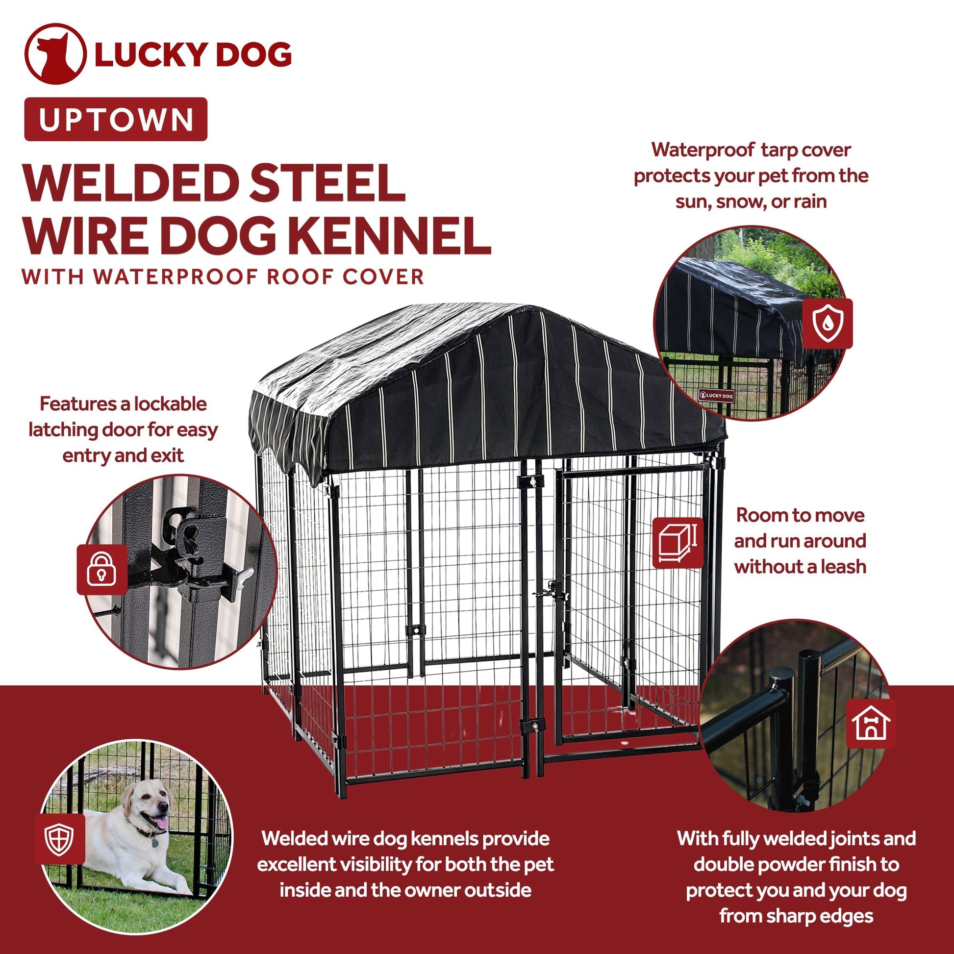 Lucky Dog 4' x 4' x 4.3' Uptown Welded Wire Dog Kennel w/ Waterproof Cover - Angler's Pro Tackle & Outdoors