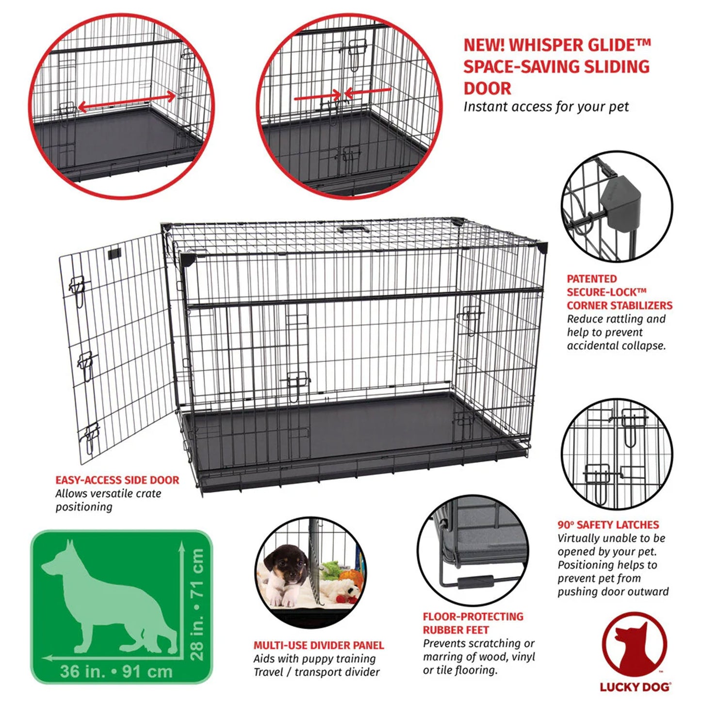 Lucky Dog Dwell Series 30 Inch S/M Kennel Secure Fenced Pet Dog Crate, Black - Angler's Pro Tackle & Outdoors