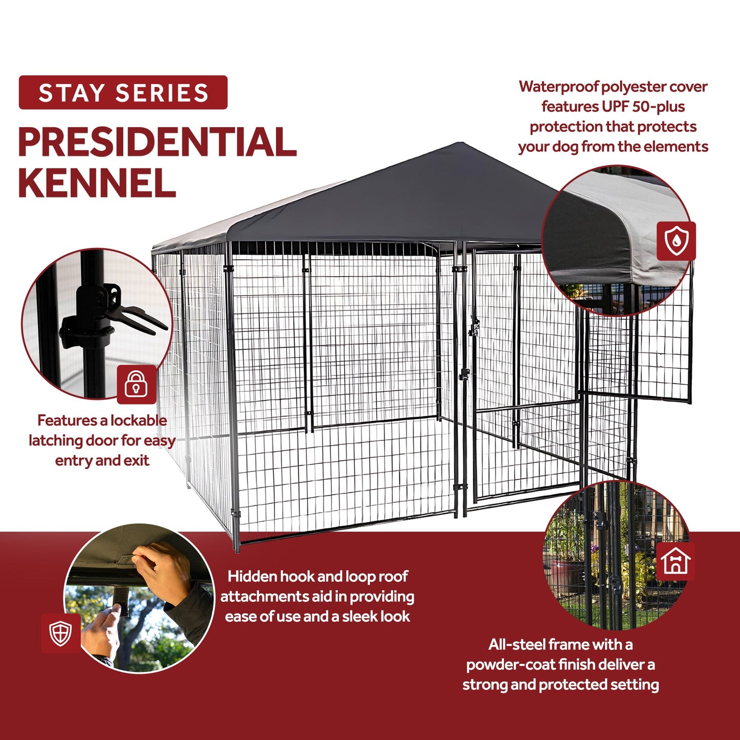 Lucky Dog STAY Series 10 x 10 x 6 Foot Roofed Steel Frame Dog Kennel, Grey - Angler's Pro Tackle & Outdoors