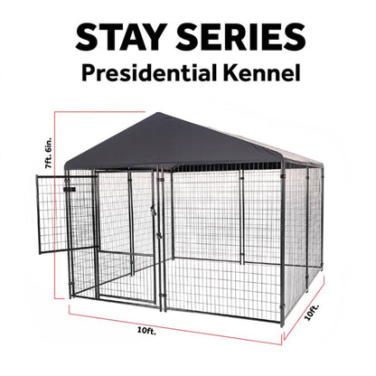 Lucky Dog STAY Series 10 x 10 x 6 Foot Roofed Steel Frame Dog Kennel, Grey - Angler's Pro Tackle & Outdoors