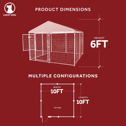 Lucky Dog STAY Series 10 x 10 x 6 Foot Roofed Steel Frame Dog Kennel, Grey - Angler's Pro Tackle & Outdoors