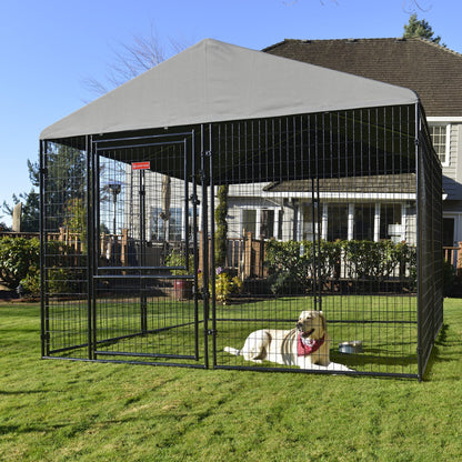 Lucky Dog STAY Series 10 x 10 x 6 Foot Roofed Steel Frame Dog Kennel, Grey - Angler's Pro Tackle & Outdoors