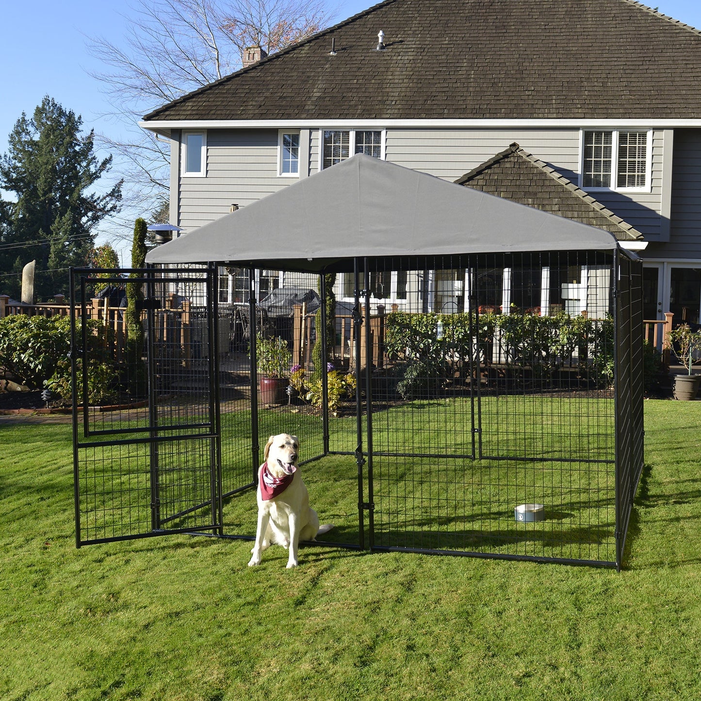 Lucky Dog STAY Series 10 x 10 x 6 Foot Roofed Steel Frame Dog Kennel, Grey - Angler's Pro Tackle & Outdoors