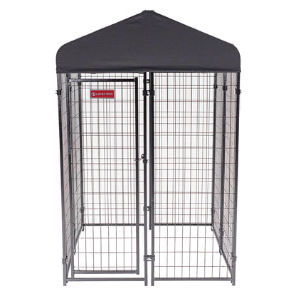 Lucky Dog STAY Series 4 x 4 x 6 Foot Roofed Steel Frame Studio Dog Kennel, Grey - Angler's Pro Tackle & Outdoors