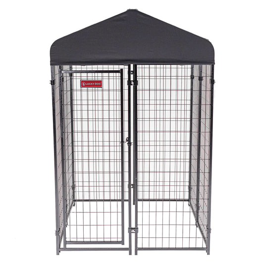 Lucky Dog STAY Series 4 x 4 x 6 Foot Roofed Steel Frame Studio Dog Kennel, Grey - Angler's Pro Tackle & Outdoors