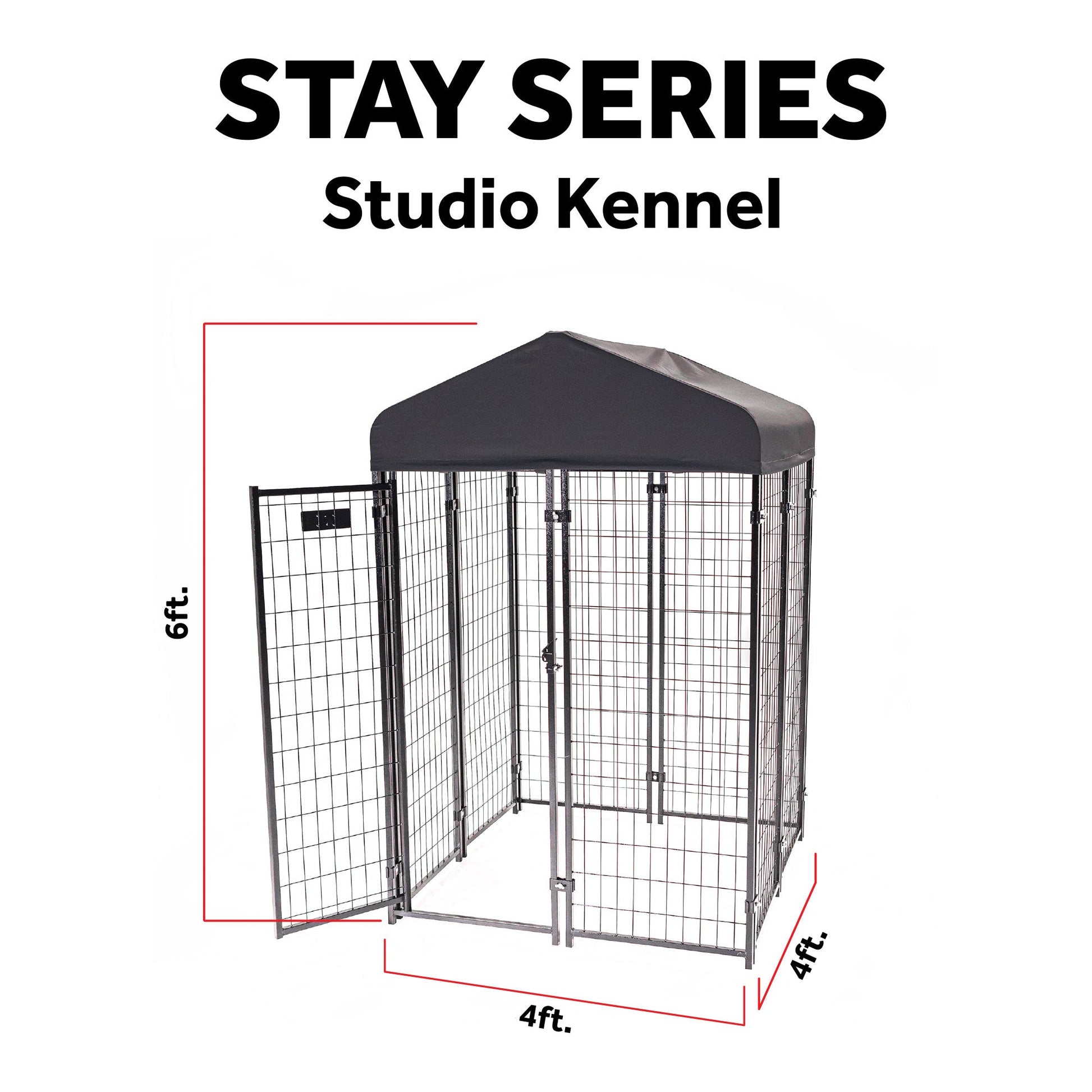 Lucky Dog STAY Series 4 x 4 x 6 Foot Roofed Steel Frame Studio Dog Kennel, Grey - Angler's Pro Tackle & Outdoors