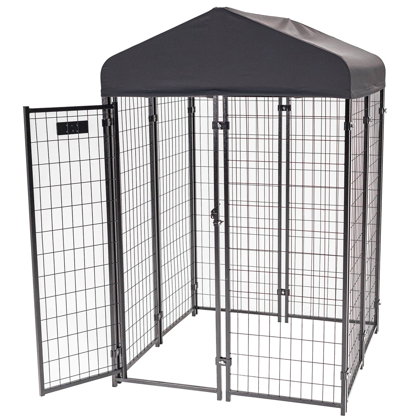 Lucky Dog STAY Series 4 x 4 x 6 Foot Roofed Steel Frame Studio Dog Kennel, Grey - Angler's Pro Tackle & Outdoors