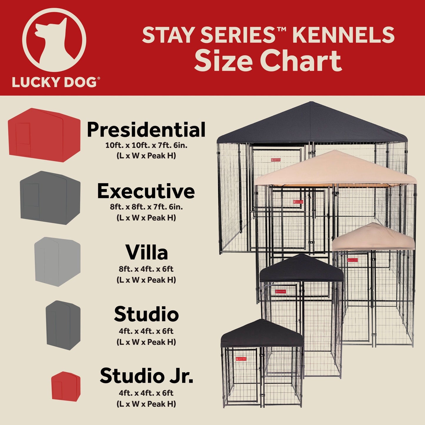 Lucky Dog STAY Series 4 x 4 x 6 Foot Roofed Steel Frame Studio Dog Kennel, Khaki - Angler's Pro Tackle & Outdoors