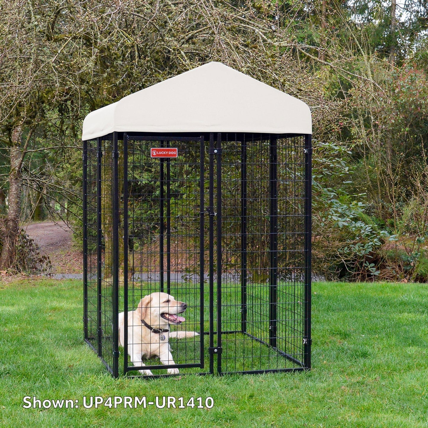 Lucky Dog STAY Series 4 x 4 x 6 Foot Roofed Steel Frame Studio Dog Kennel, Khaki - Angler's Pro Tackle & Outdoors