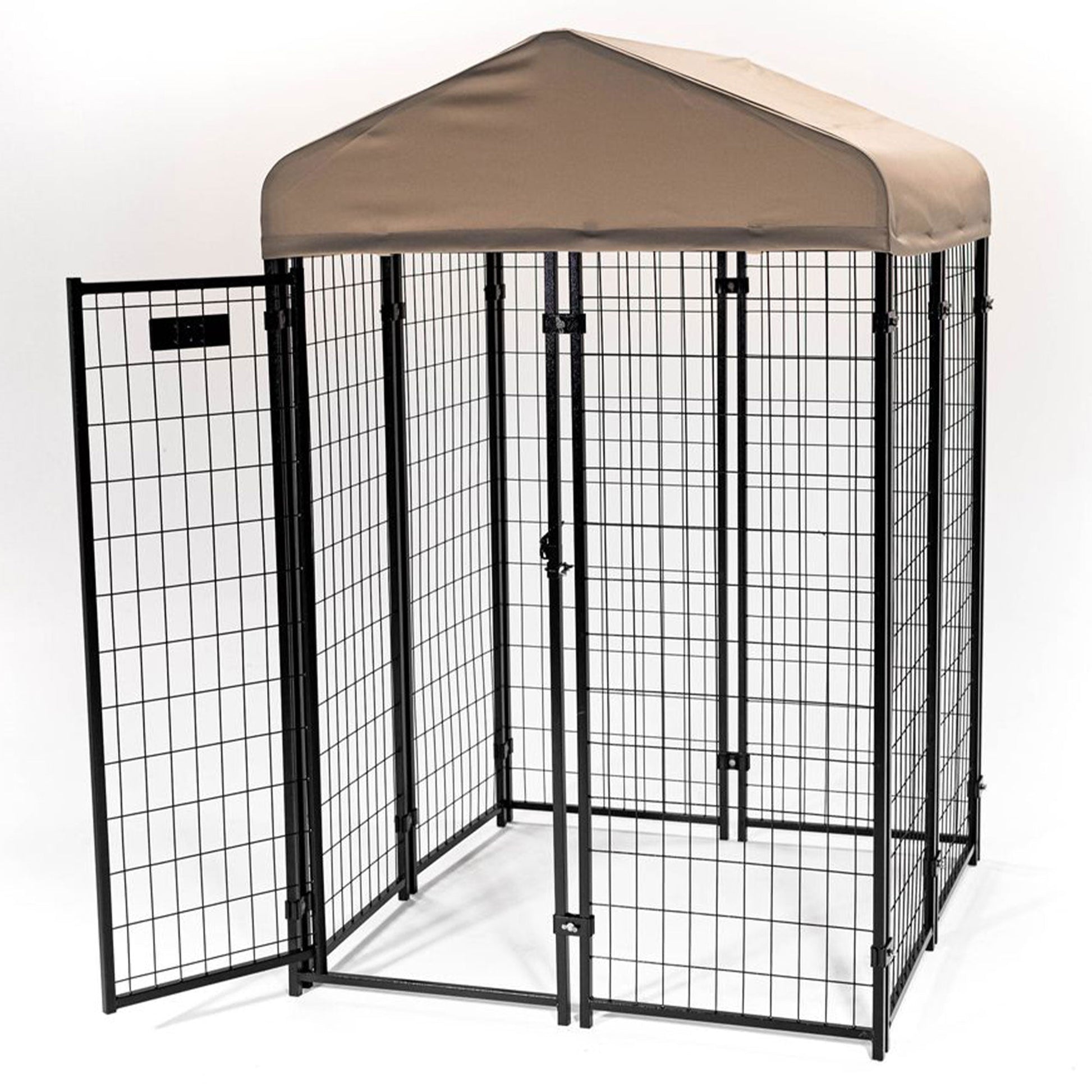 Lucky Dog STAY Series 4 x 4 x 6 Foot Roofed Steel Frame Studio Dog Kennel, Khaki - Angler's Pro Tackle & Outdoors