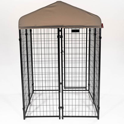 Lucky Dog STAY Series 4 x 4 x 6 Foot Roofed Steel Frame Studio Dog Kennel, Khaki - Angler's Pro Tackle & Outdoors