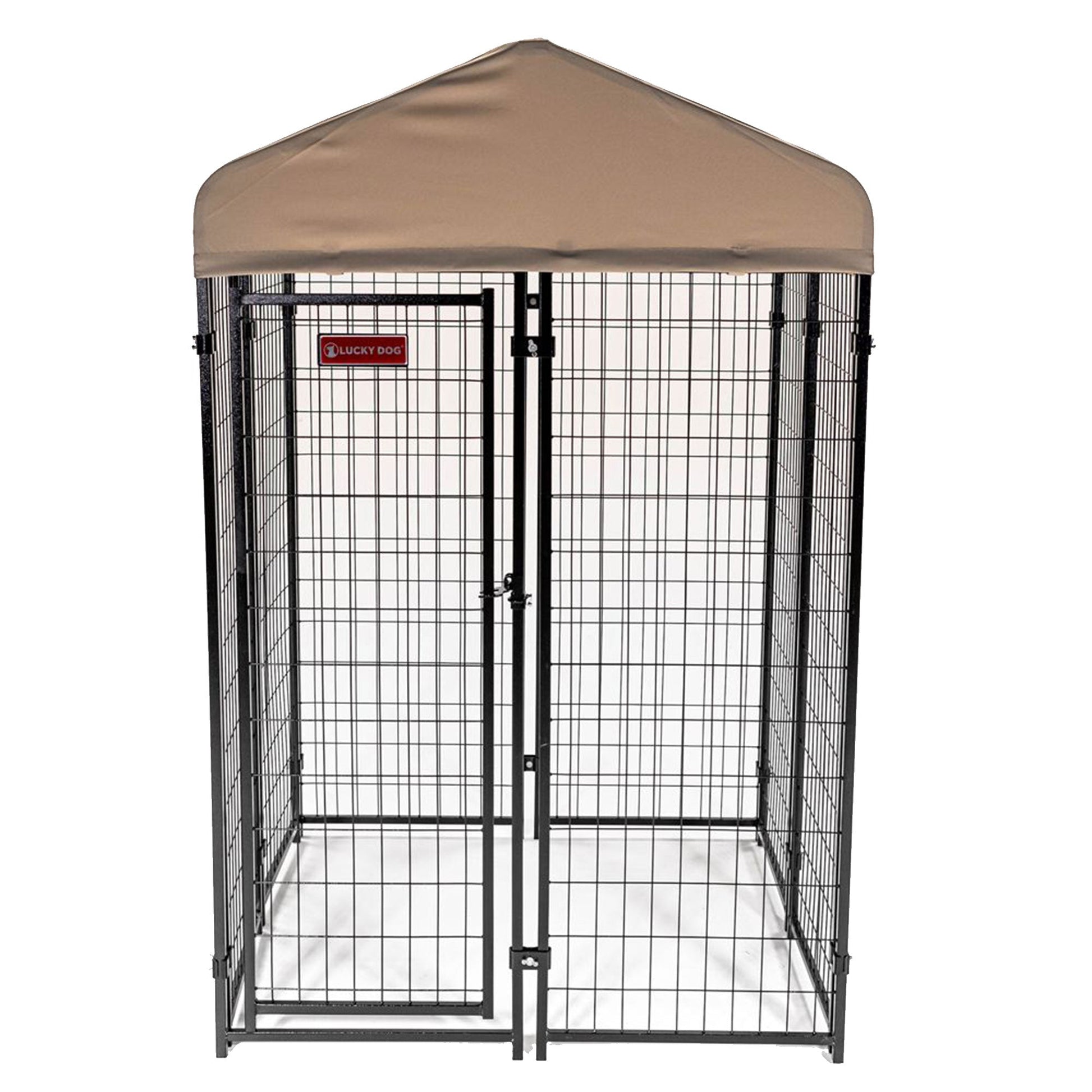 Lucky Dog STAY Series 4 x 4 x 6 Foot Roofed Steel Frame Studio Dog Kennel, Khaki - Angler's Pro Tackle & Outdoors