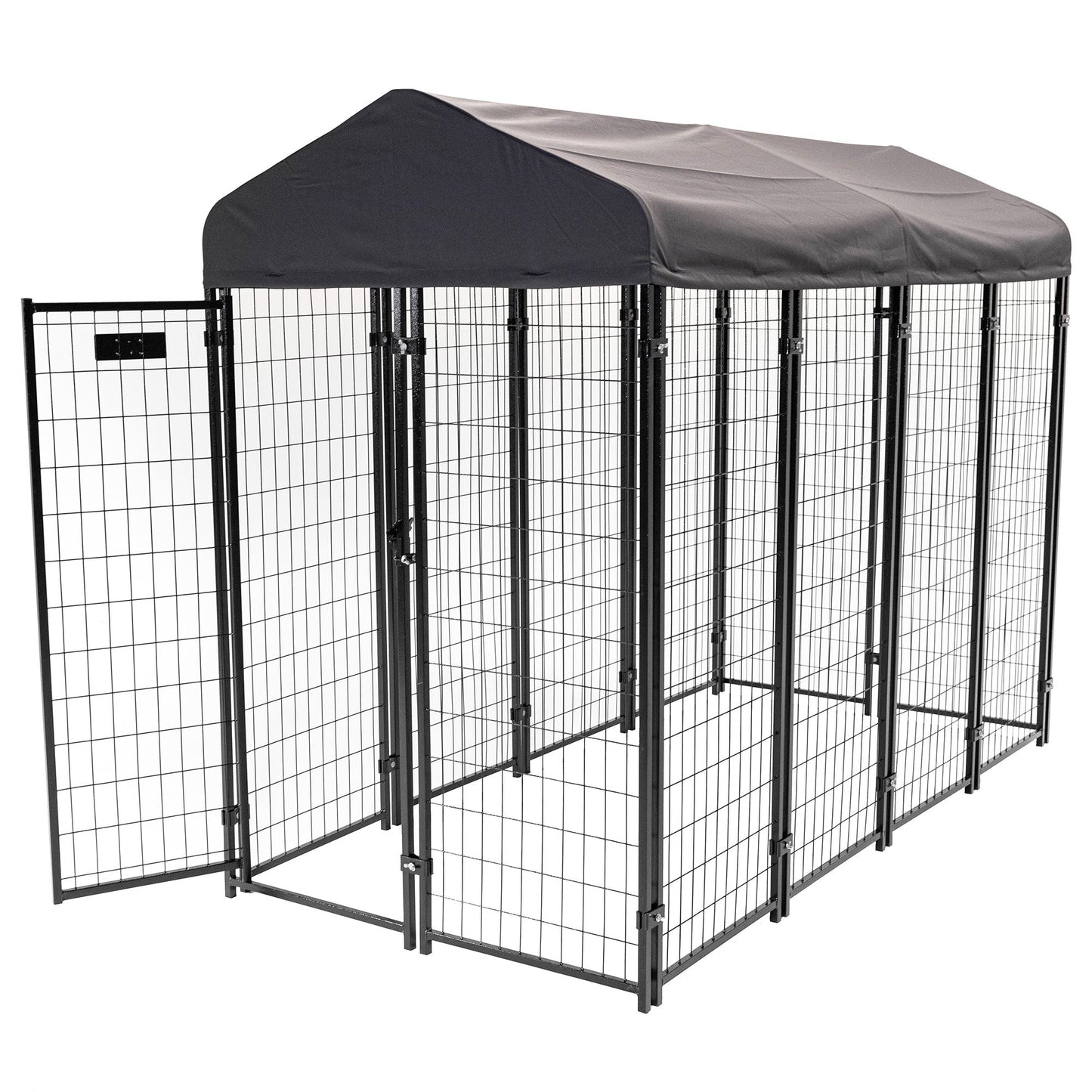 Lucky Dog STAY Series 4 x 8 x 6 Foot Roofed Steel Frame Villa Dog Kennel, Grey - Angler's Pro Tackle & Outdoors