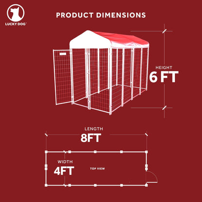 Lucky Dog STAY Series 4 x 8 x 6 Foot Roofed Steel Frame Villa Dog Kennel, Grey - Angler's Pro Tackle & Outdoors