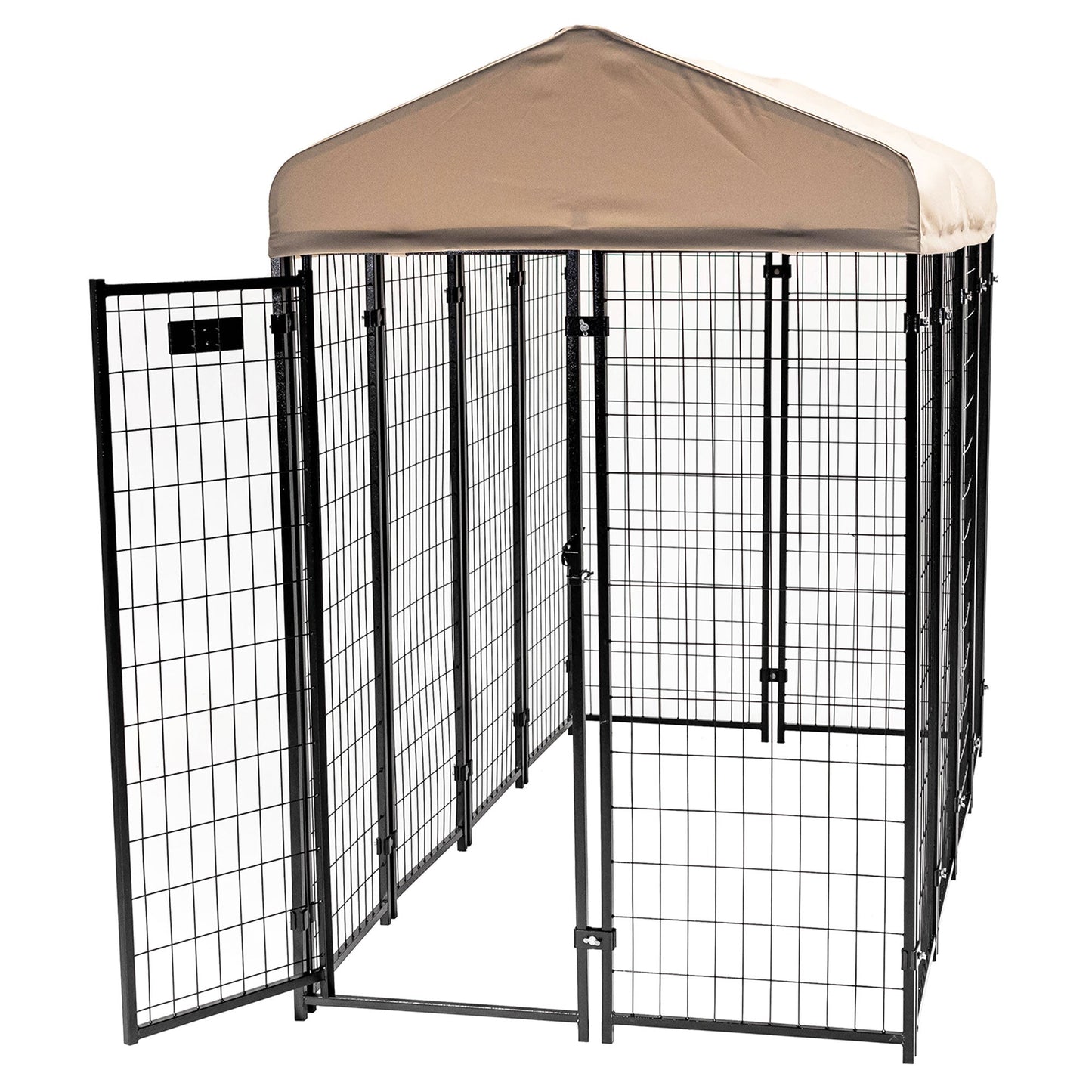 Lucky Dog STAY Series 4 x 8 x 6 Foot Roofed Steel Frame Villa Dog Kennel, Khaki - Angler's Pro Tackle & Outdoors