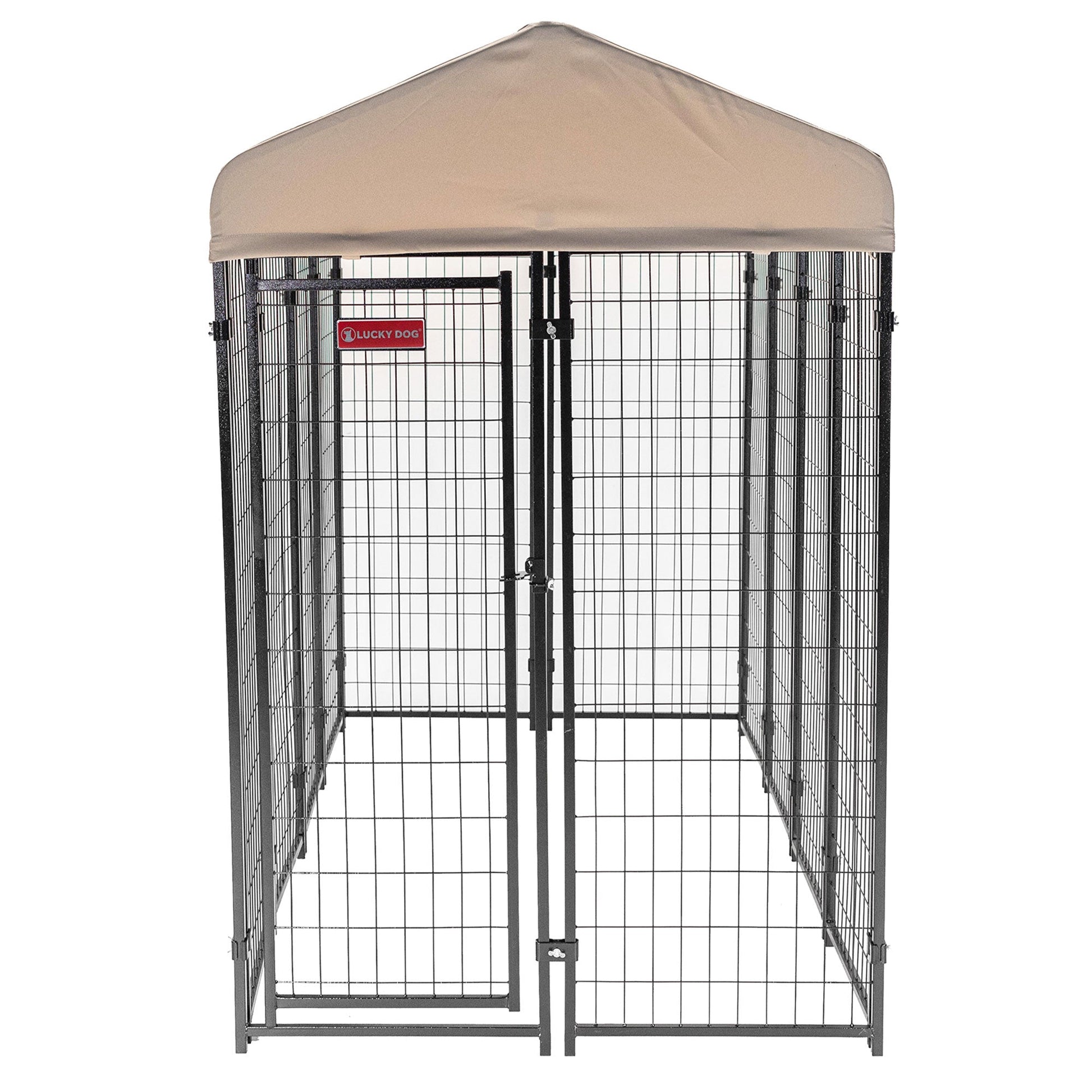 Lucky Dog STAY Series 4 x 8 x 6 Foot Roofed Steel Frame Villa Dog Kennel, Khaki - Angler's Pro Tackle & Outdoors