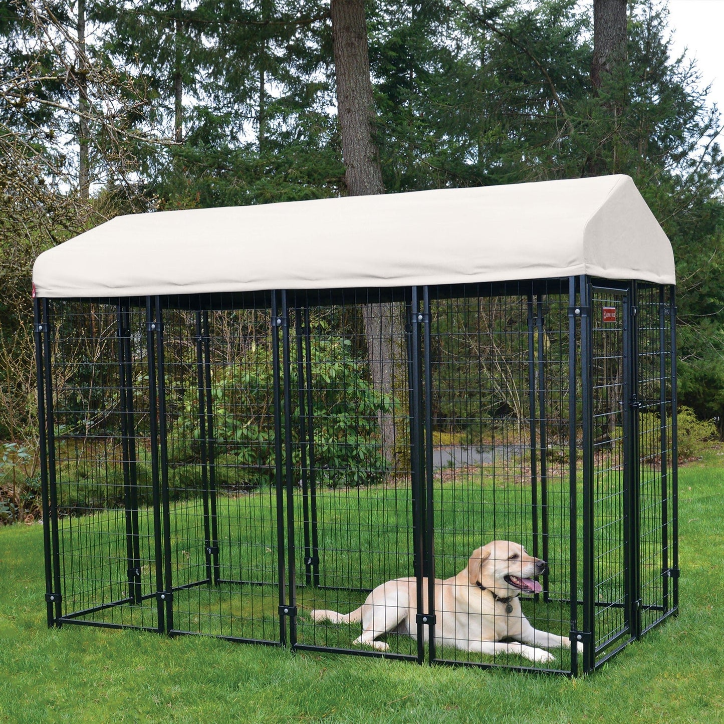 Lucky Dog STAY Series 4 x 8 x 6 Foot Roofed Steel Frame Villa Dog Kennel, Khaki - Angler's Pro Tackle & Outdoors