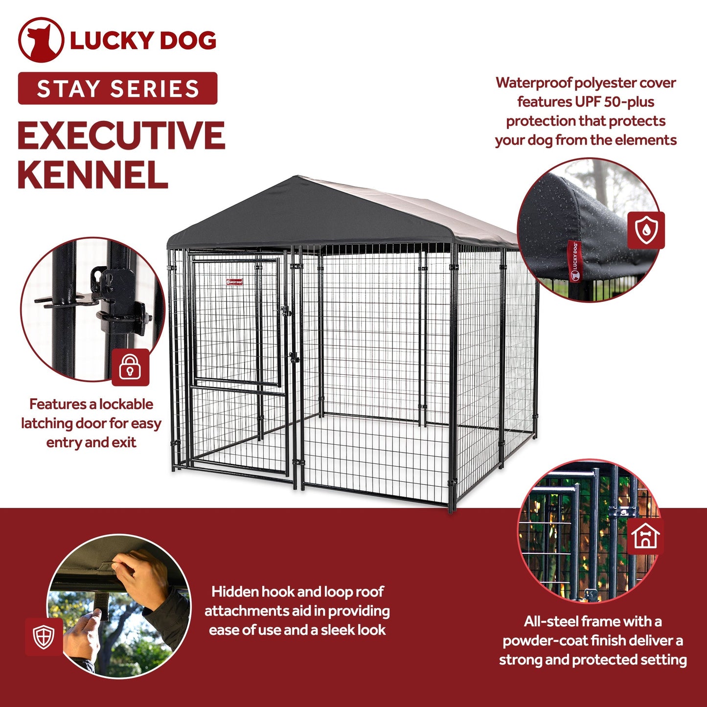 Lucky Dog STAY Series 8 x 8 x 6 Foot Roofed Steel Frame Executive Dog Kennel - Angler's Pro Tackle & Outdoors
