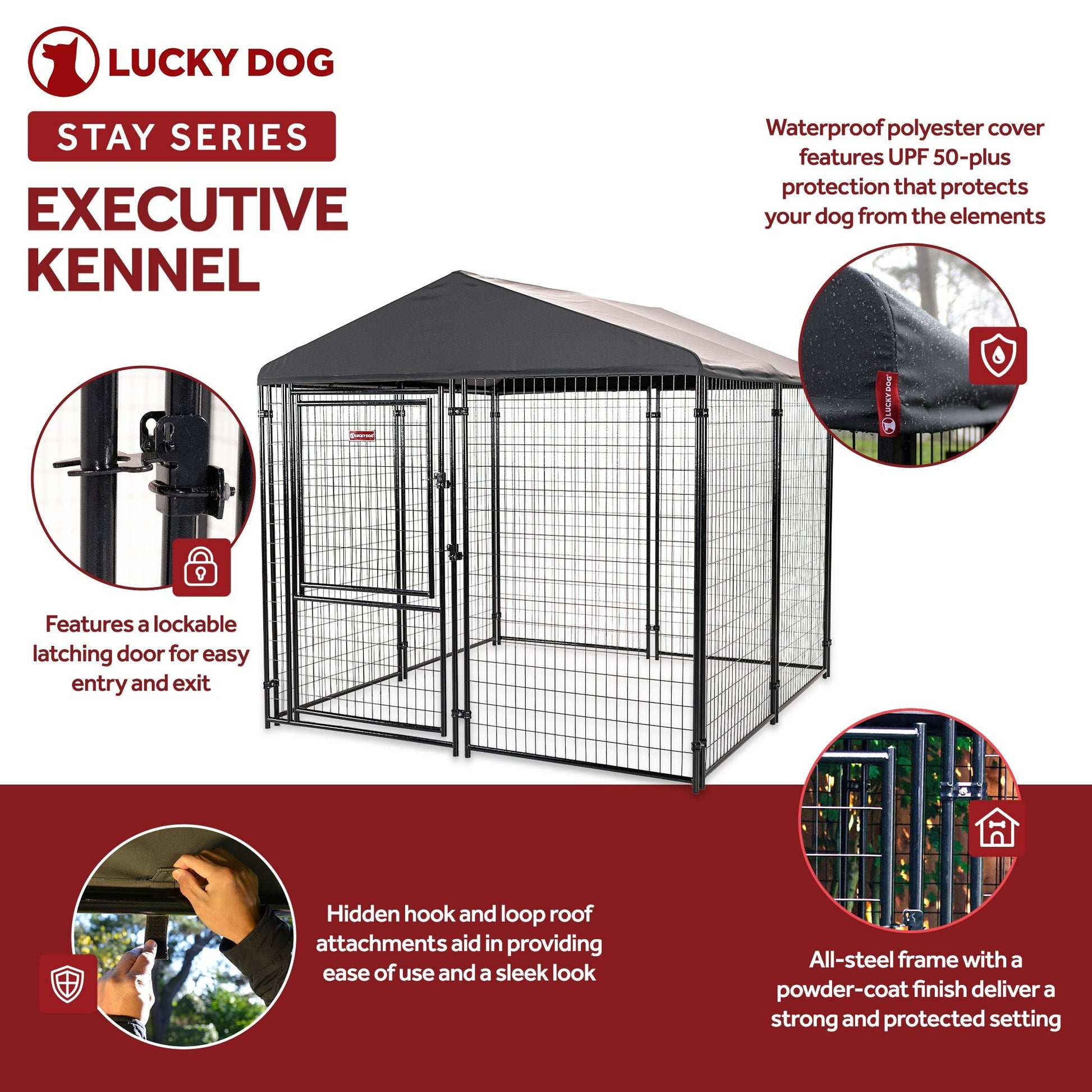 Lucky Dog STAY Series 8 x 8 x 6 Foot Roofed Steel Frame Executive Dog Kennel - Angler's Pro Tackle & Outdoors