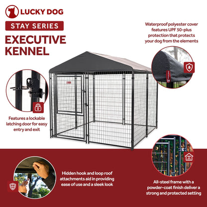 Lucky Dog STAY Series 8 x 8 x 6 Foot Roofed Steel Frame Executive Dog Kennel - Angler's Pro Tackle & Outdoors