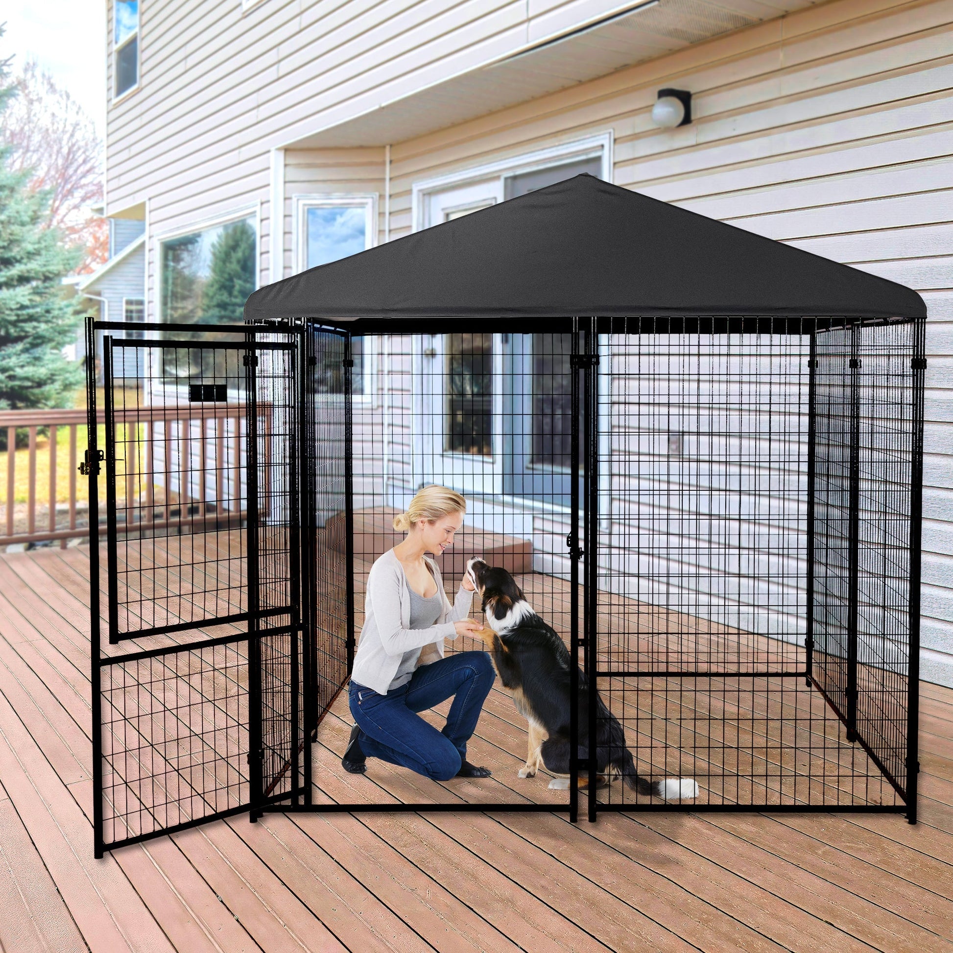 Lucky Dog STAY Series 8 x 8 x 6 Foot Roofed Steel Frame Executive Dog Kennel - Angler's Pro Tackle & Outdoors