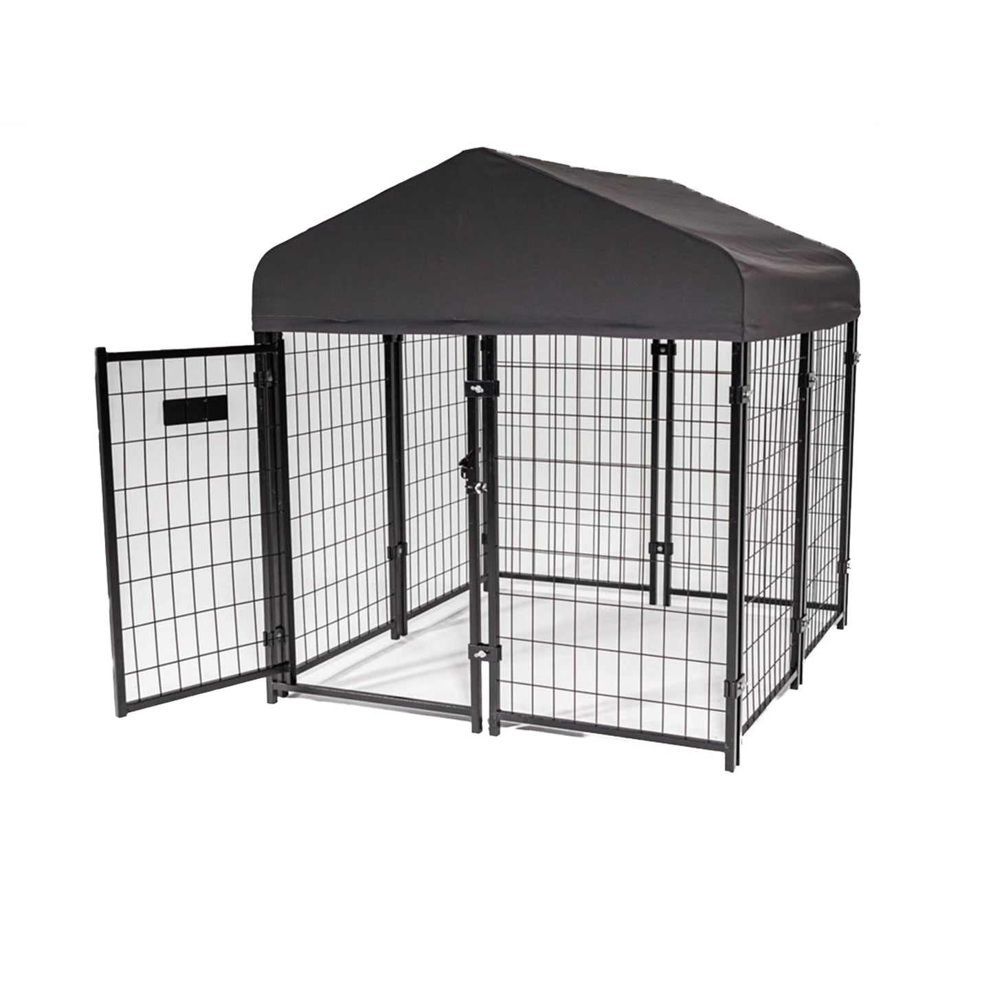 Lucky Dog STAY Series Studio Jr. 4 x 4 x 4.3 Foot Roofed Steel Dog Kennel, Grey - Angler's Pro Tackle & Outdoors