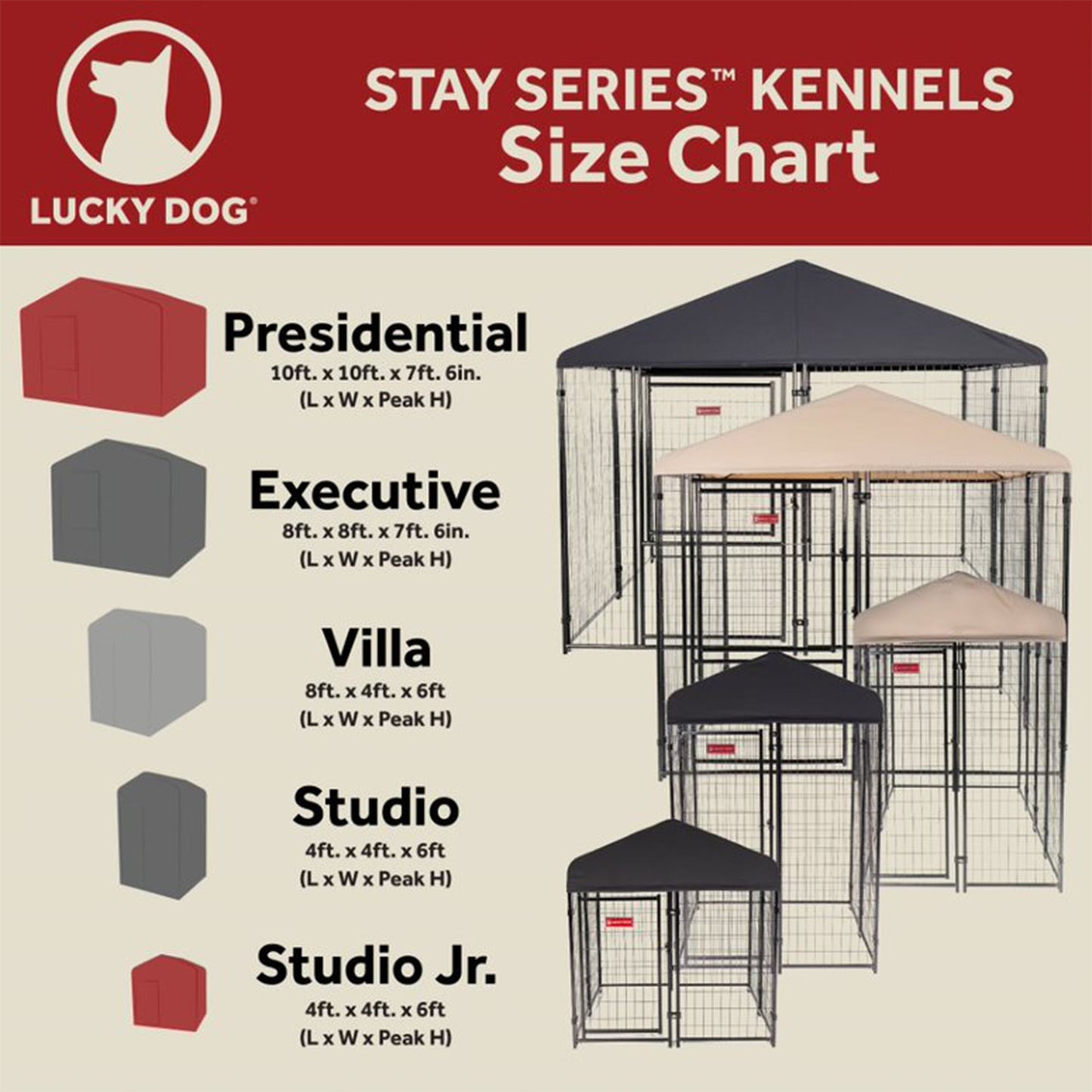 Lucky Dog STAY Series Studio Jr. 4 x 4 x 4.3 Foot Roofed Steel Dog Kennel, Grey - Angler's Pro Tackle & Outdoors