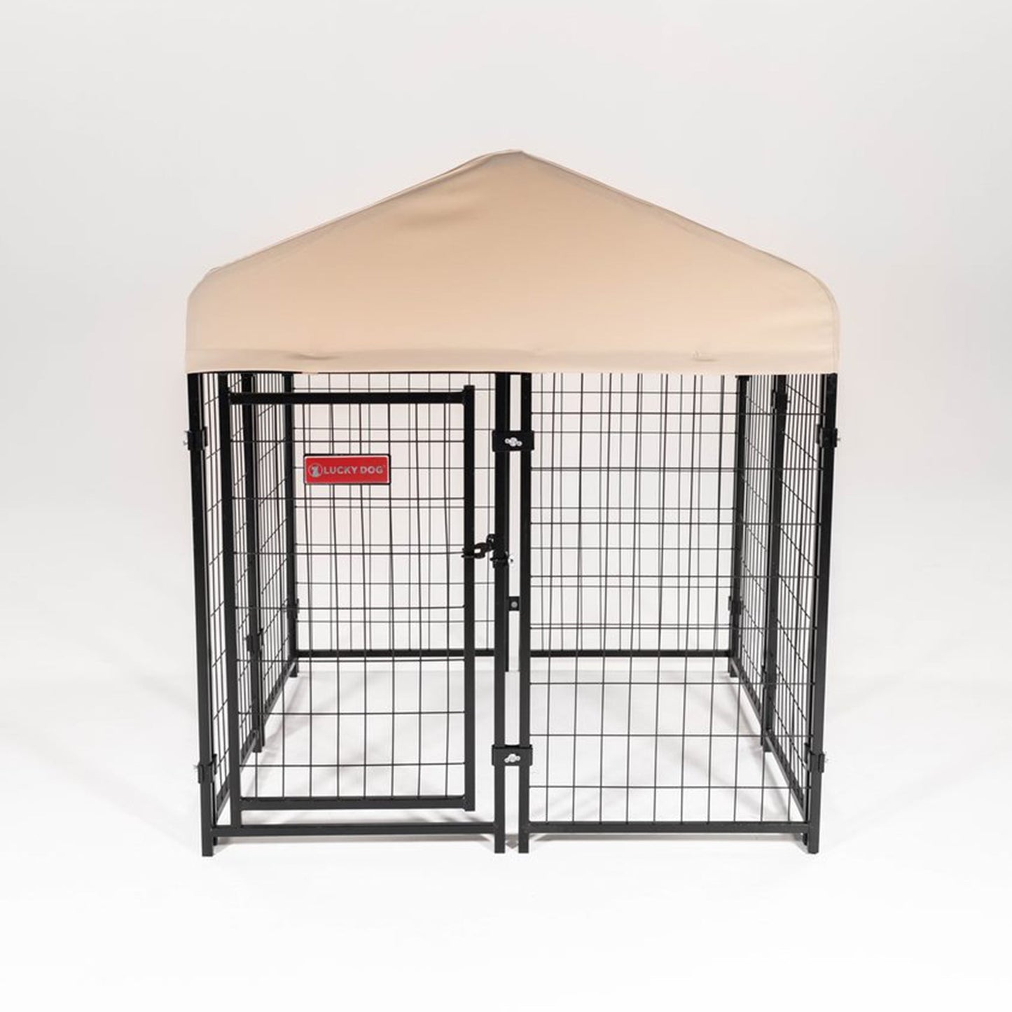 Lucky Dog STAY Series Studio Jr. 4x4x4.3 Ft Roofed Steel Frame Dog Kennel, Khaki - Angler's Pro Tackle & Outdoors