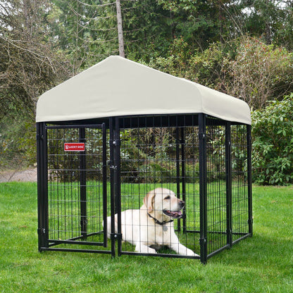 Lucky Dog STAY Series Studio Jr. 4x4x4.3 Ft Roofed Steel Frame Dog Kennel, Khaki - Angler's Pro Tackle & Outdoors