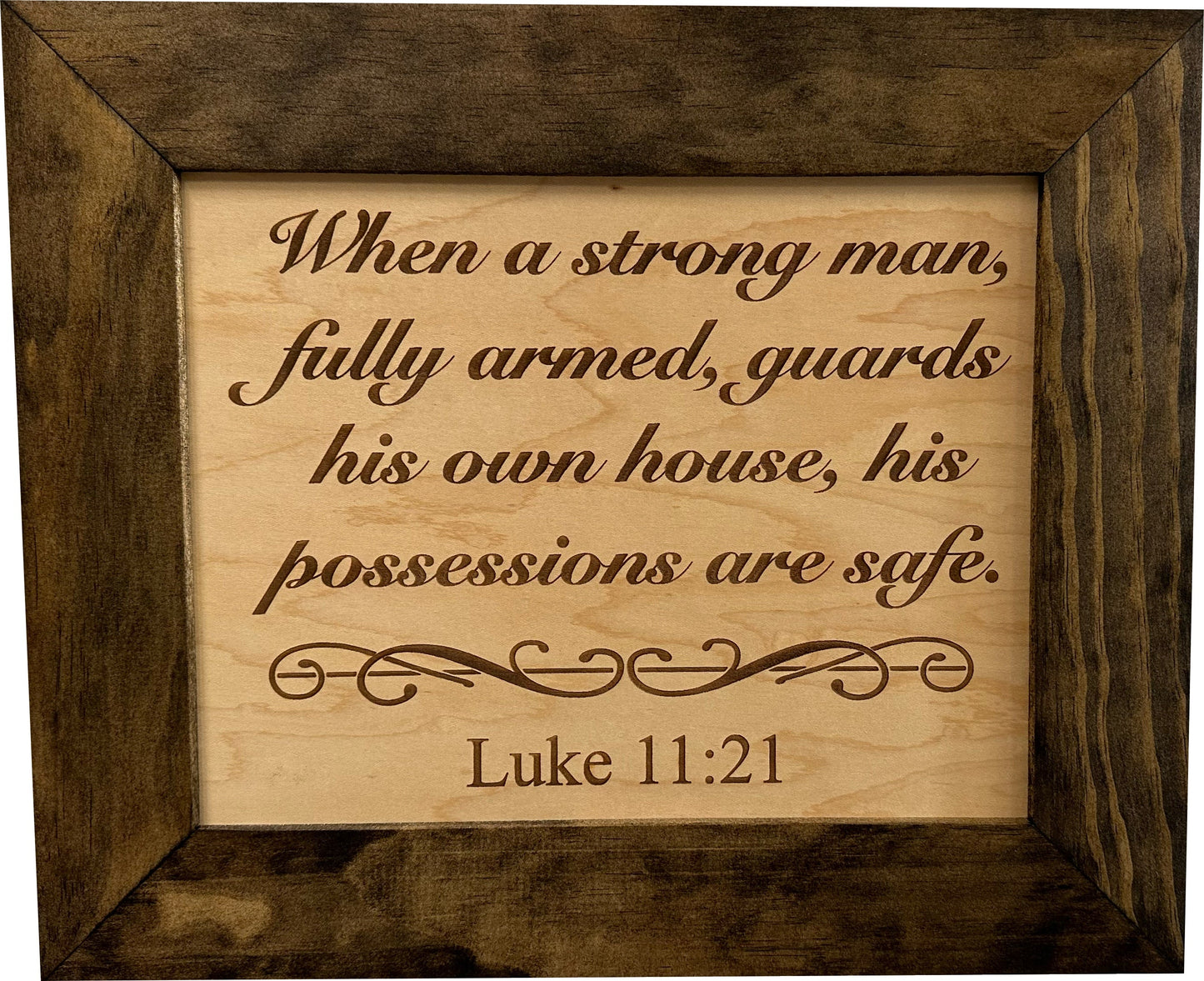 Bellewood Designs - Hidden Gun Safe Recessed In Wall With Luke 11:21 Bible Verse Decoration