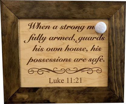 Bellewood Designs - Hidden Gun Safe Recessed In Wall With Luke 11:21 Bible Verse Decoration