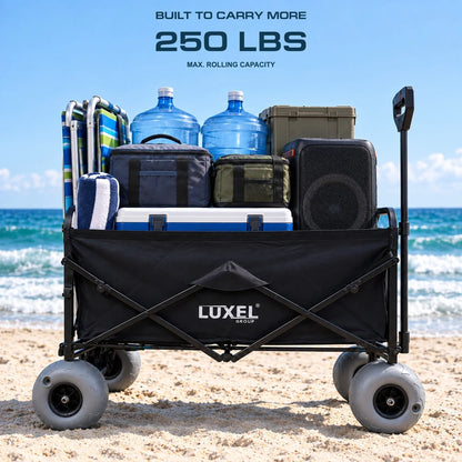 Luxel Carts Electric Beach Wagon 500W – Motorized Folding Cart with Balloon Wheels Black