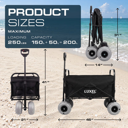 Luxel Carts Electric Beach Wagon 500W – Motorized Folding Cart with Balloon Wheels Black