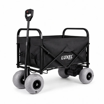 Luxel Carts Electric Beach Wagon 500W – Motorized Folding Cart with Balloon Wheels Black