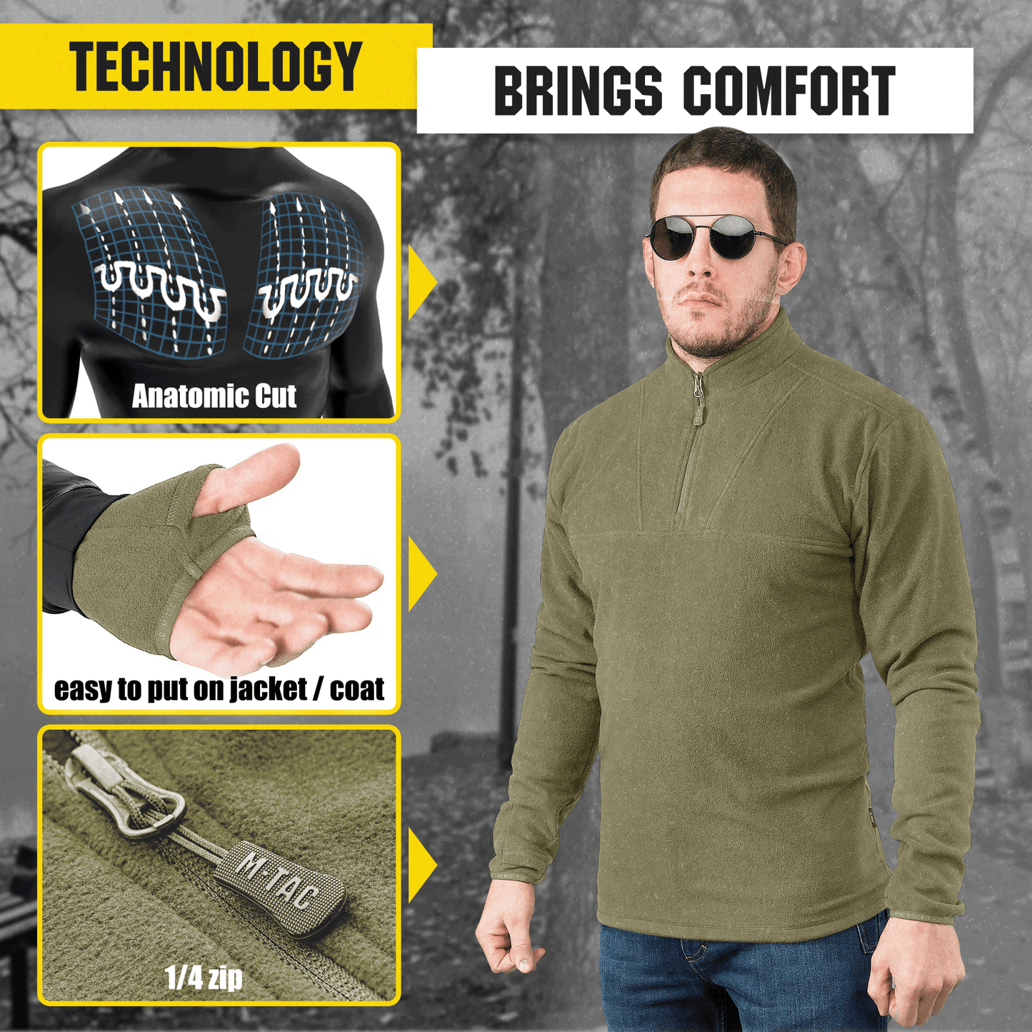 M - Tac Delta Fleece Jacket - Tactical Underwear Top Sweater 1/4 Zip - Angler's Pro Tackle & Outdoors