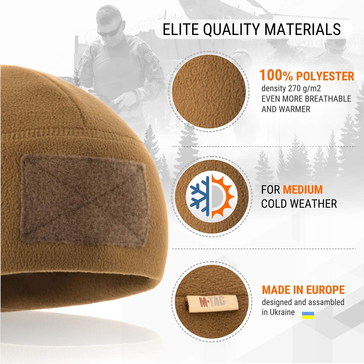 M - Tac Fleece Tactical Watch Cap Beanie With Patch Panel (270 g/m2) - Angler's Pro Tackle & Outdoors